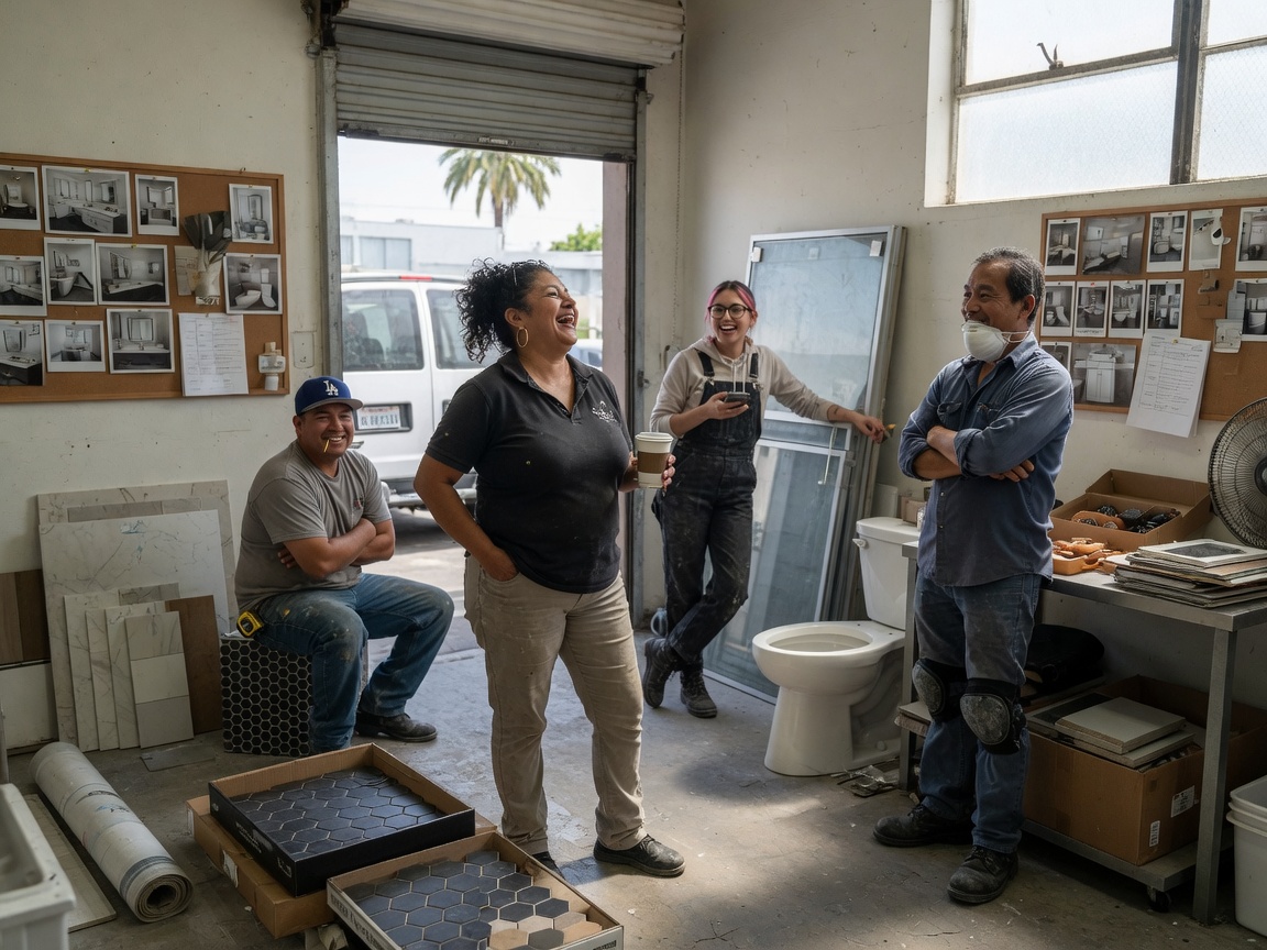 The Rapid Build Bathroom Solutions team at work in Los Angeles